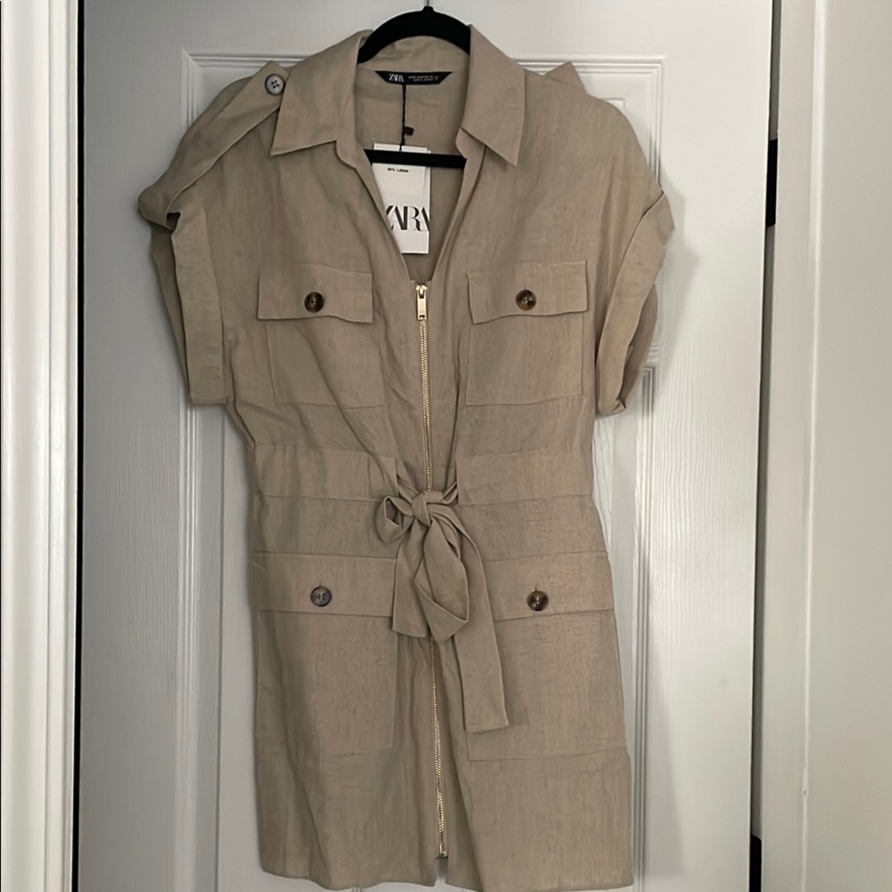 Zara Khaki Short Sleeve Utility Dress